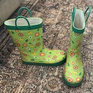 Green Floral Rain Boots